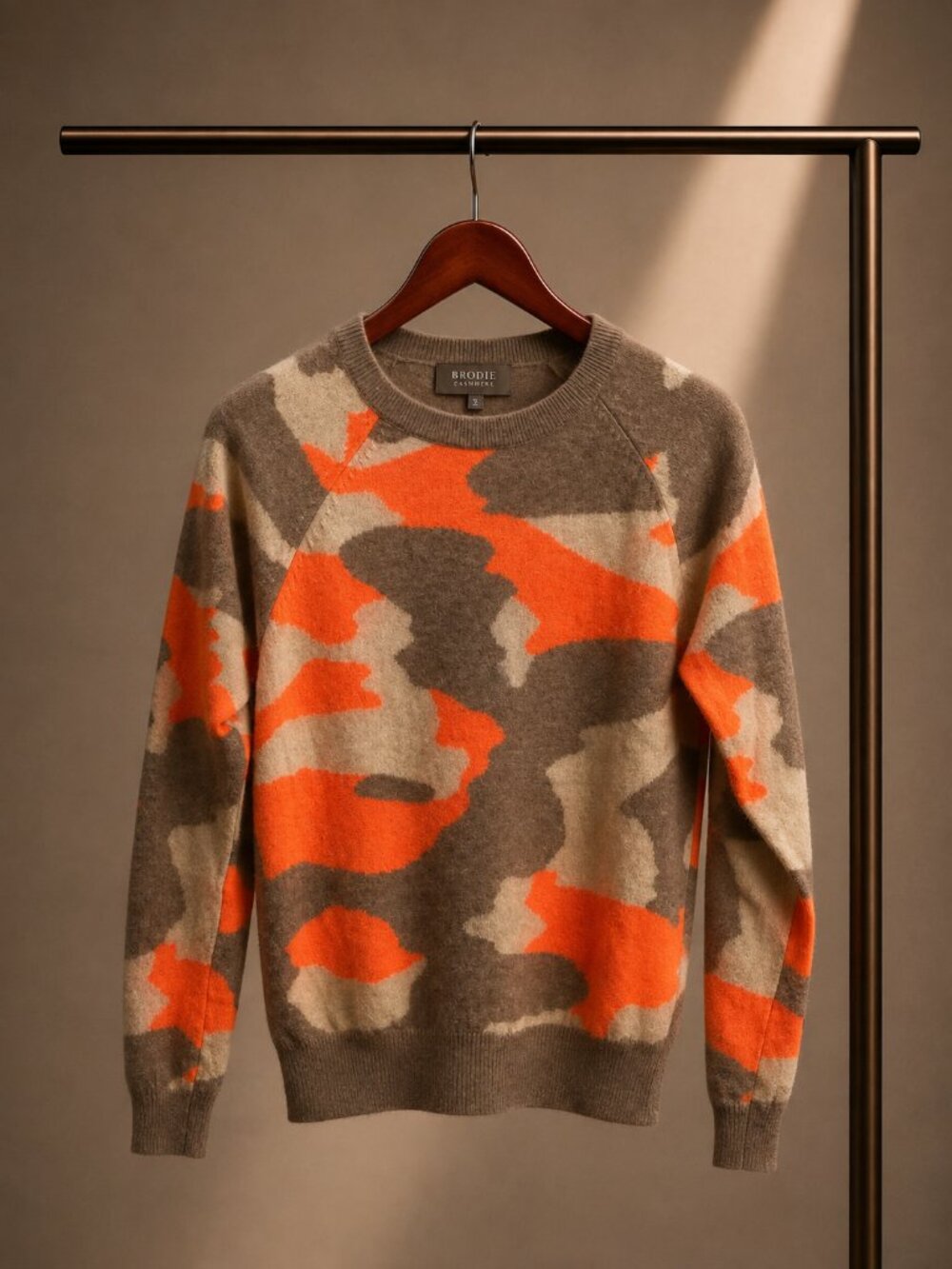 Brodie Fine Cashmere Neon Camo Crew Sweater XS
